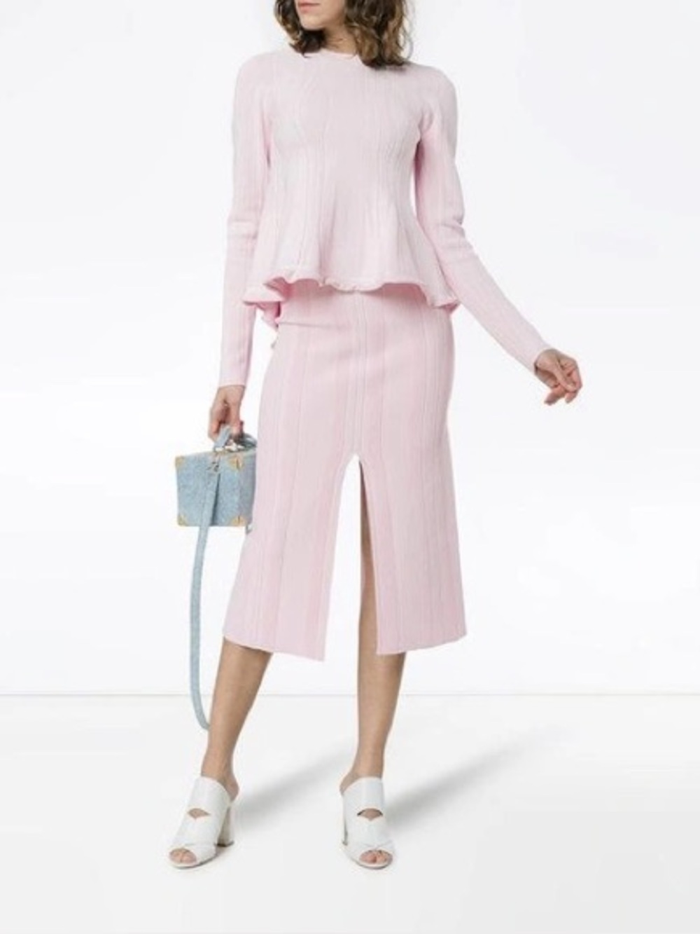 Proenza Schouler RIBBED STRETCH-KNIT MIDI SKIRT IN BABY PINK Sz large NWT - Picture 8 of 13